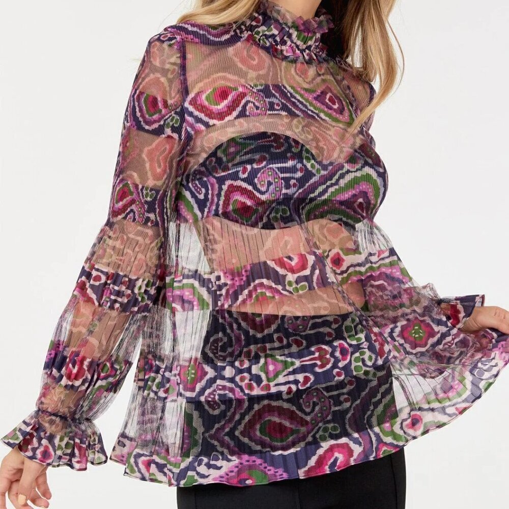 CqbyCq Purple Mock Neck Long Sleeve Sheer Mesh Top Beach Beachy